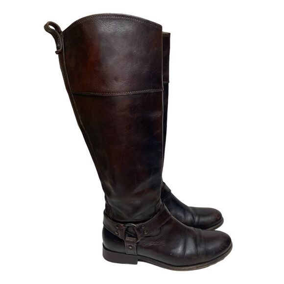 Frye Melissa Harness Warm Brown Tall Leather Riding Boots - Picture 1 of 11